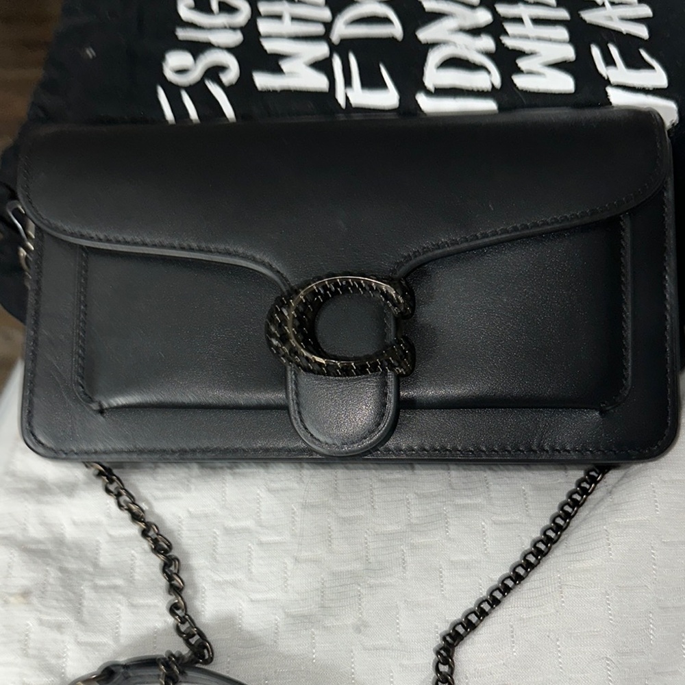 NWT Coach Black Safiano leather Crossbody Bag with adj Chain Strap fine bag - Picture 12 of 16